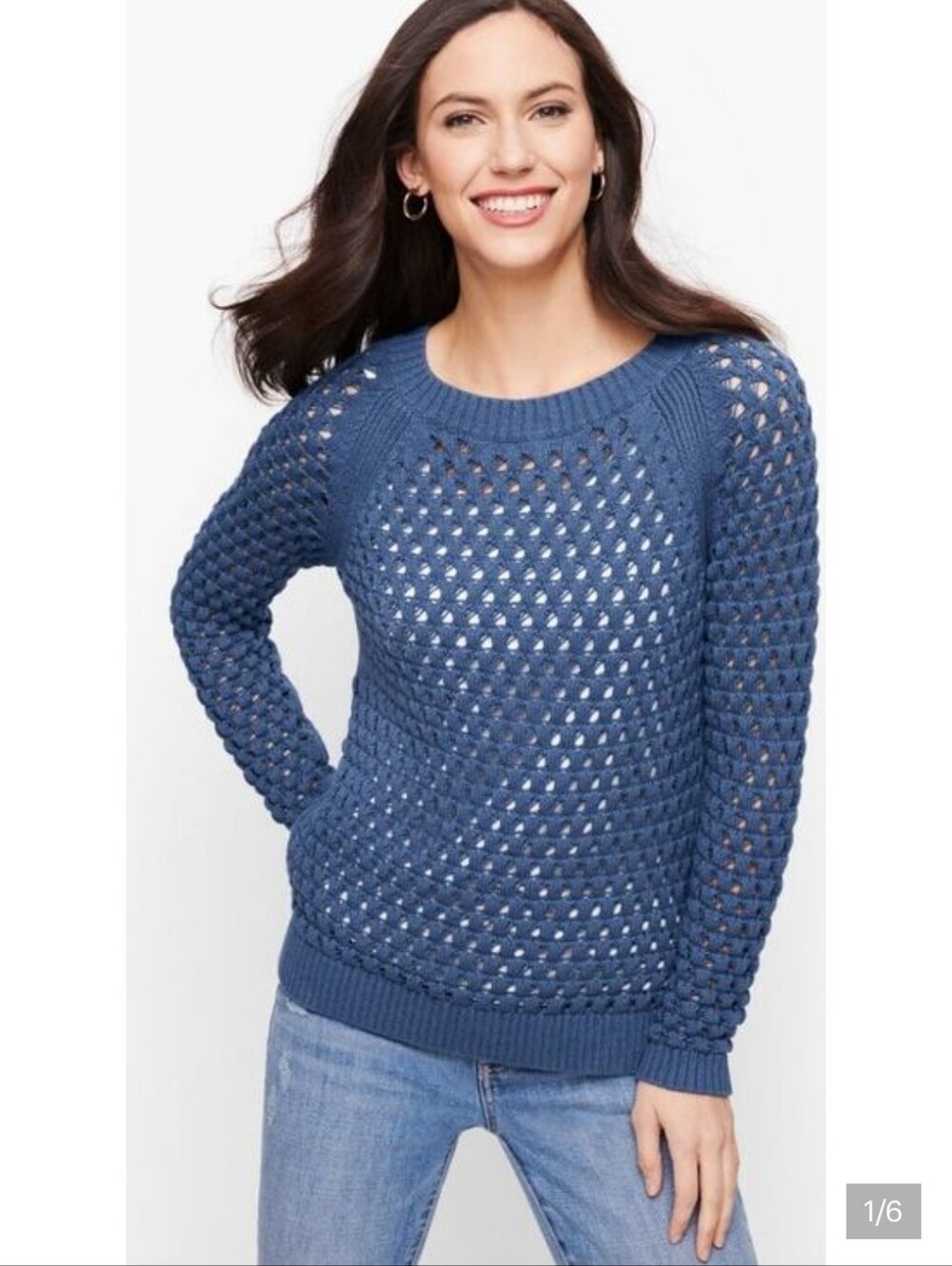 Talbots Cobalt Blue Open Knit Long Sleeve Pullover Sweater Women 1x Petite